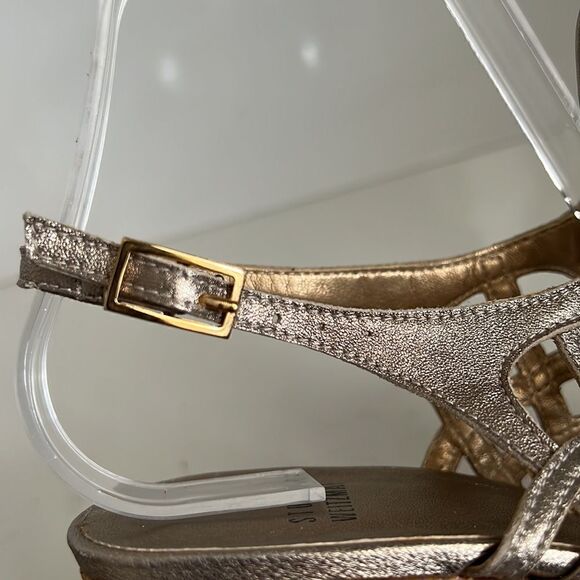 Stuart Weitzman Metallic Leather Wedge Cork Heel Lace Up Sandals Size 38 - Picture 11 of 15